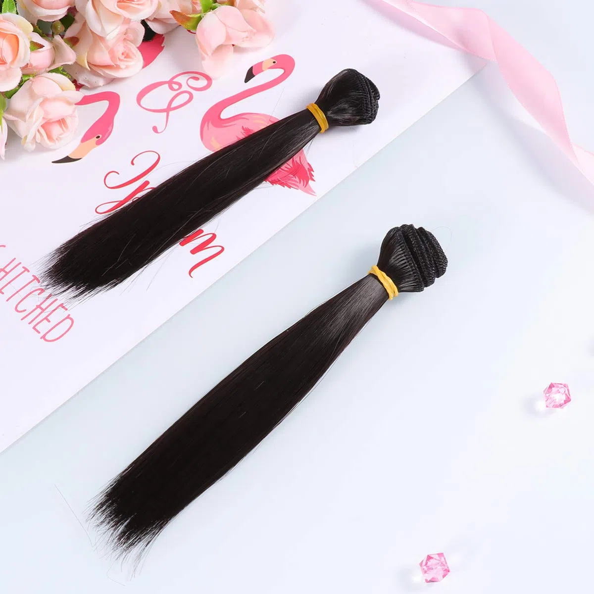 - 5 extensiones de pelo de muñeca sintética recta larga para muñecas de pelo largo, materiales artesanales, accesorios para hacer muñecas, 15 cm ()