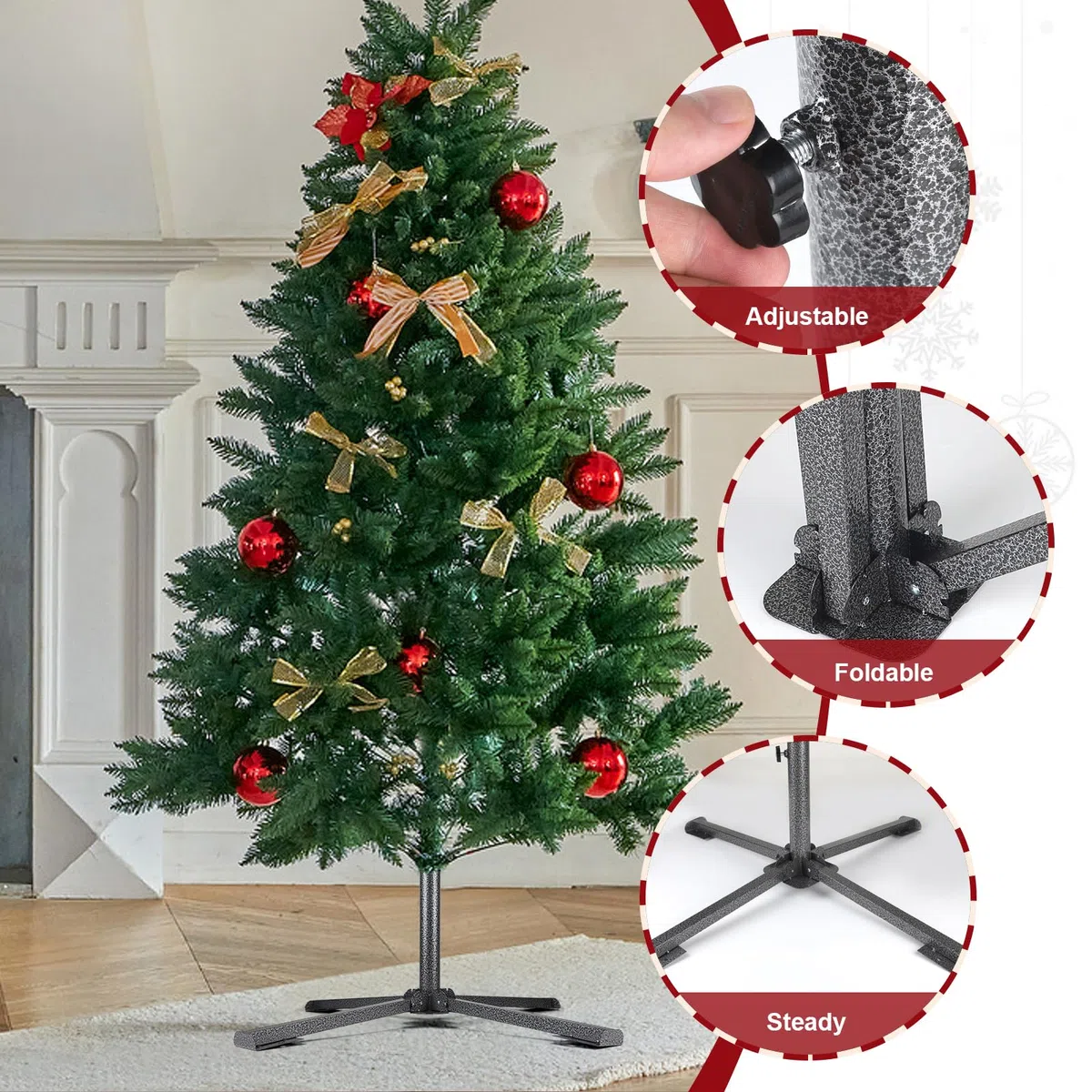EFUTURETIME Soporte para Árbol de Navidad de Metal Ø2,5-4,5 Cm, Base Arbol de Navidad Pequeño Artificiales se Adapta a Árboles de 60-200cm, Uso Exterior e Interior, Negro