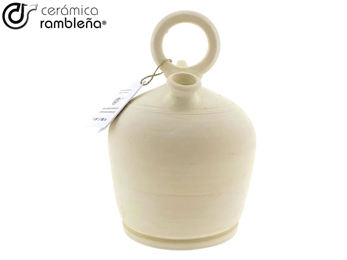 CERÁMICA RAMBLEÑA | Botijo de Barro Tradicional asa Redonda Base Ancha de La Rambla (Córdoba) | 100% Hecho a Mano | 3 litros | Eco | Plato NO Incluido