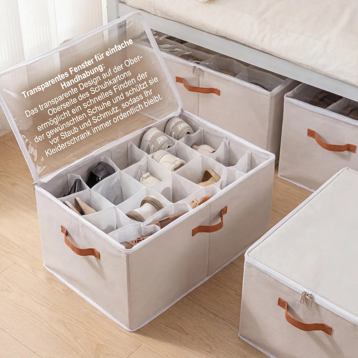 Organizador de zapatos, organizador de zapatos con tapa, cajas de zapatos plegables, divisores ajustables para caja de almacenamiento de zapatos, apto para 16 pares con asas, para