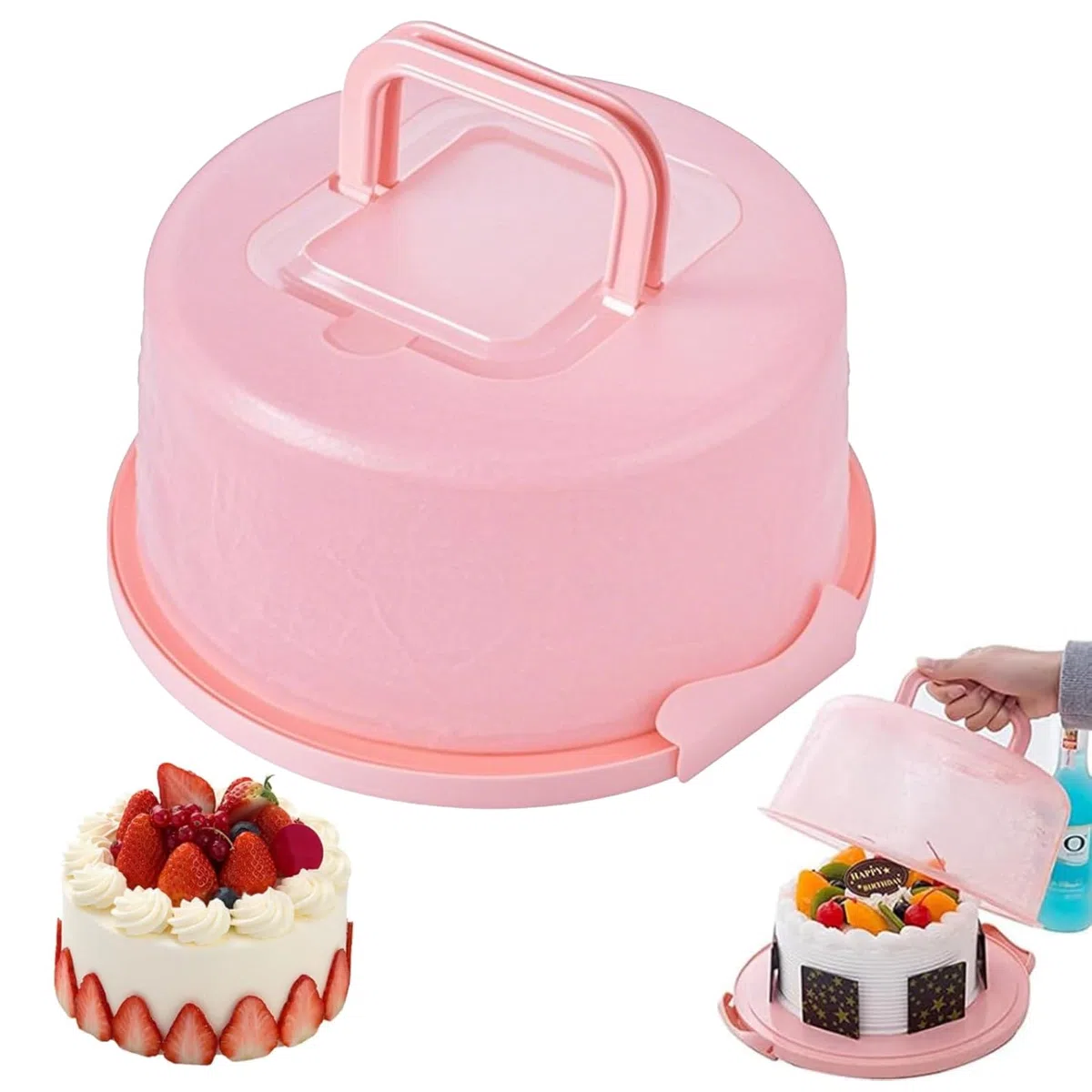 Porta Tartas Redondo,Rosa Caja Tarta Recipiente Para Portador De La Torta Redonda PortáTil Recipiente Para Conservar Y Transportar Tartas (Rosa, Pp, 25 * 21 * 13 Mm)