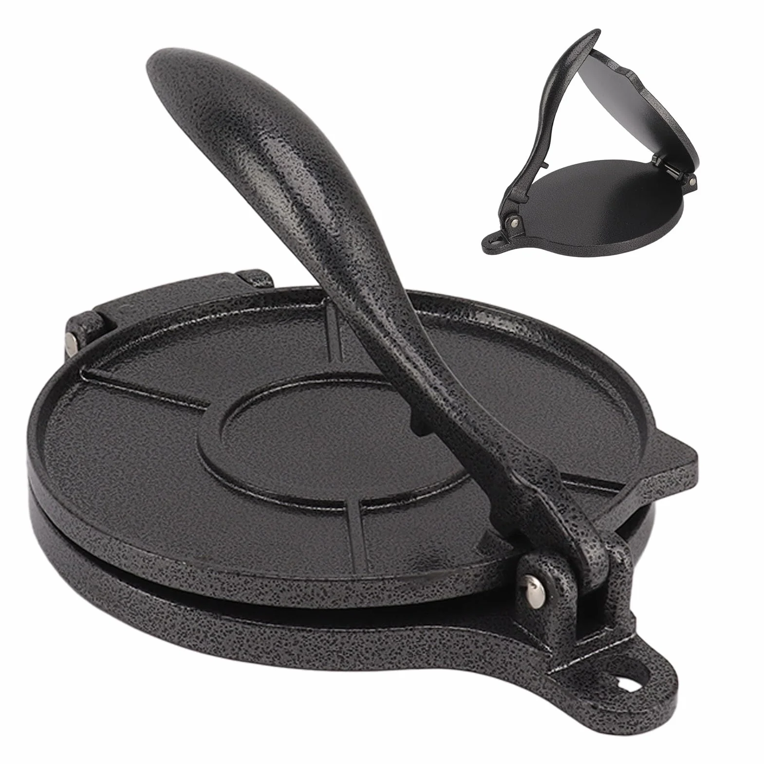 Prensa de Tortilla Manual de Aleación de Aluminio para Hacer Hamburguesas de Pastel de Pizza (16cm negro)