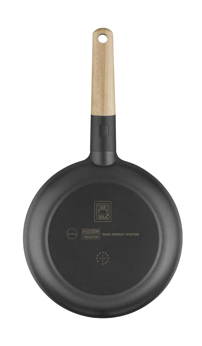 BRA Market Sartén 20 cm, aluminio fundido, mango desmontable madera natural, antiadherente tricapa sin PFOA, apta para todo tipo de cocinas incluido inducción