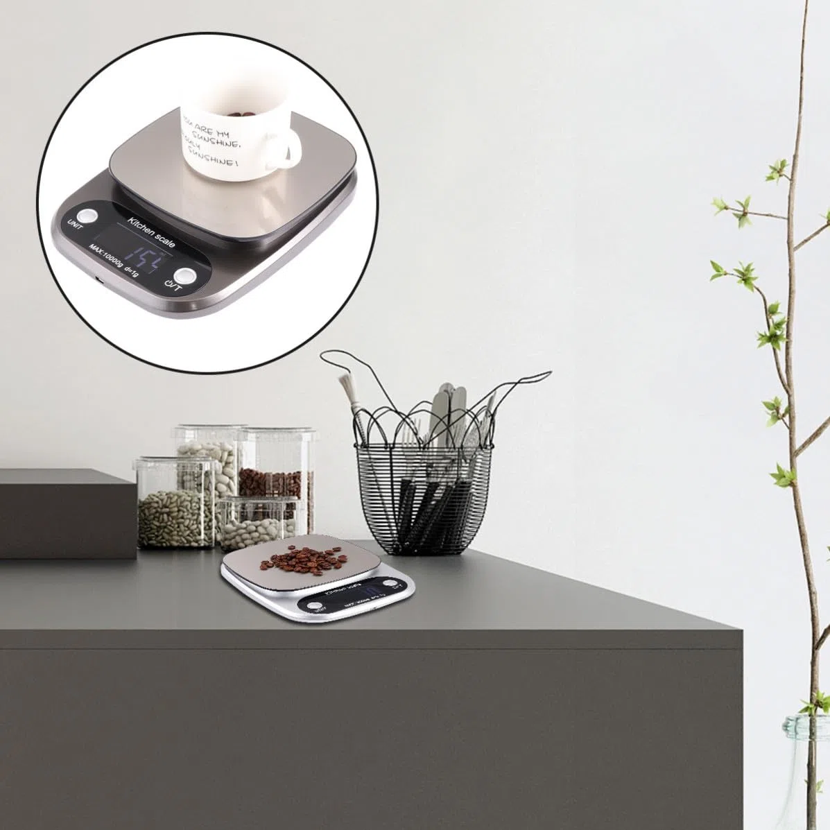 Beaupretty Báscula Sensores de Alta Precisión Digital de Cocina Recargable de Acero Inoxidable y Capacidad de 3 Kg para Uso en Cocina y Joyería