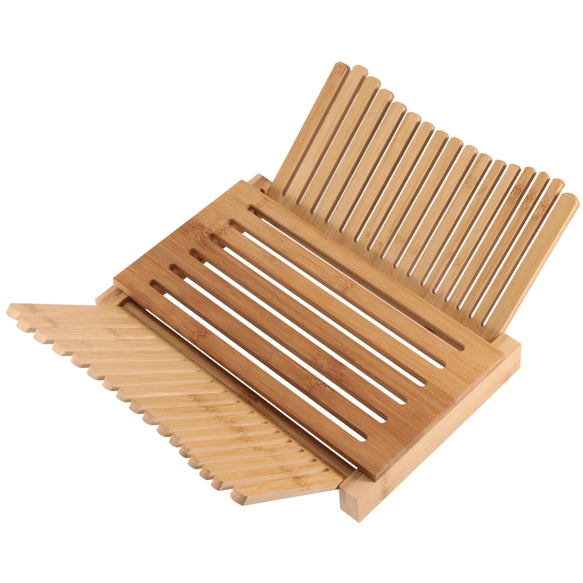 Cortador de pan de bambú, guía ajustable y plegable, bandeja para migas, rebanadoras de madera para pan casero, 31,7 x 23,7 x 19 cm