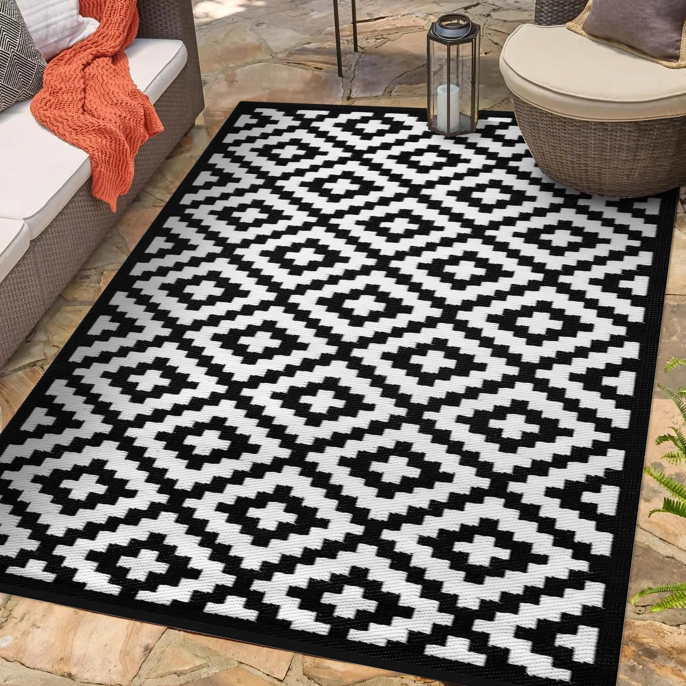 Green Decore Nirvana 120 x 180 cm - Alfombra ecológica para interiores y exteriores - ligera y reversible - Negro / Blanco