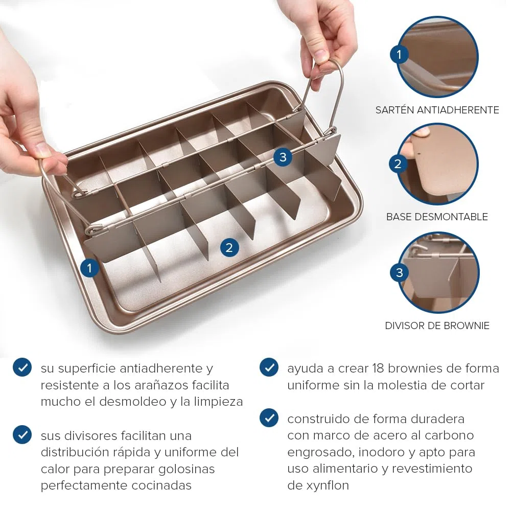 joeji's Kitchen Molde Brownie Pan Para Hornear Rectangular 31x 20cm - Molde Para Pasteles de Acero Al Carbono Antiadherente - con 18 Separadores Cortador De Brownie de Chocolate