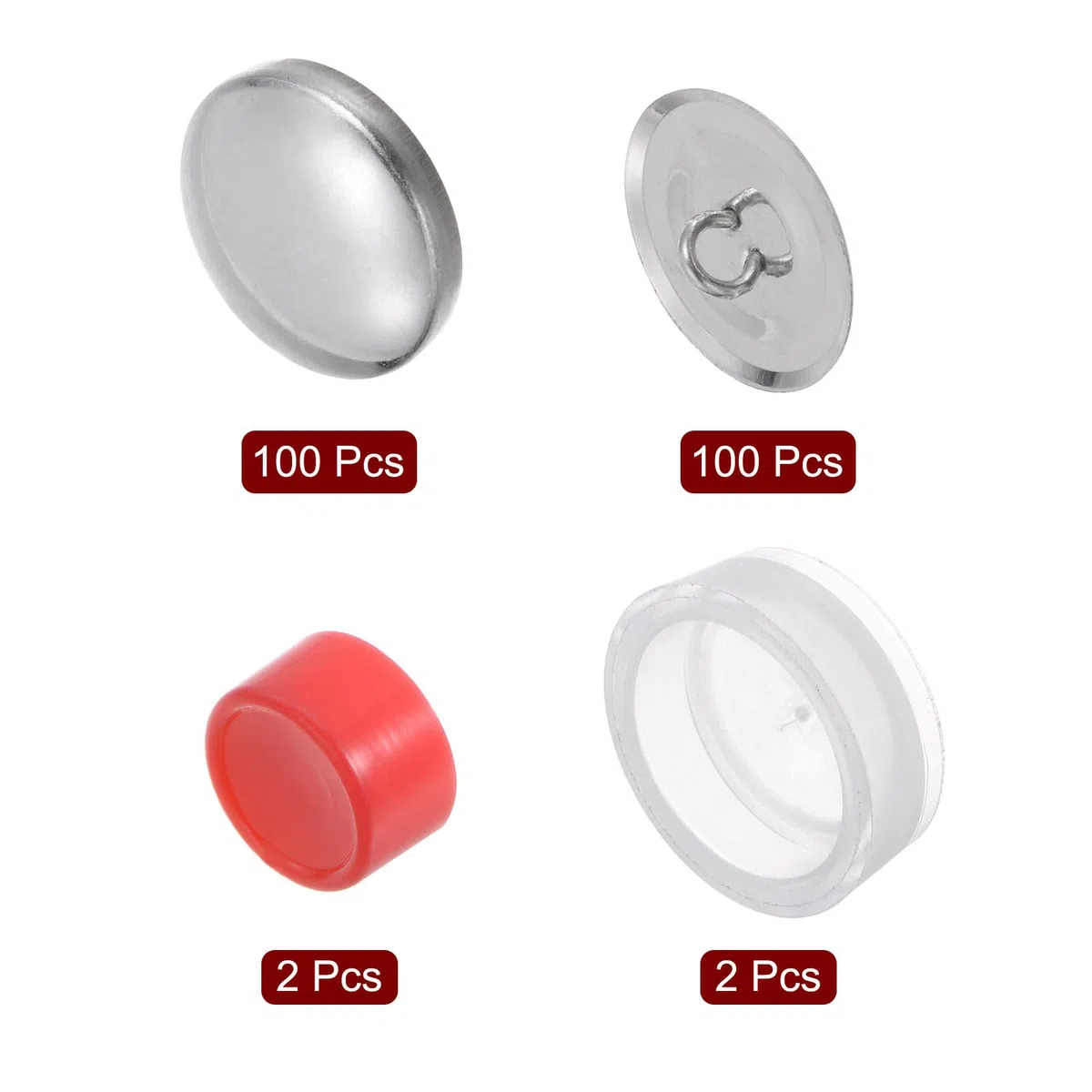 HARFINGTON Kit de 100 botones de cubierta automática de 36 L, 0.9 pulgadas, 23 mm con parte trasera de alambre, botones de aluminio para cubrir botones de tela, kit de botones cubiertos con 2
