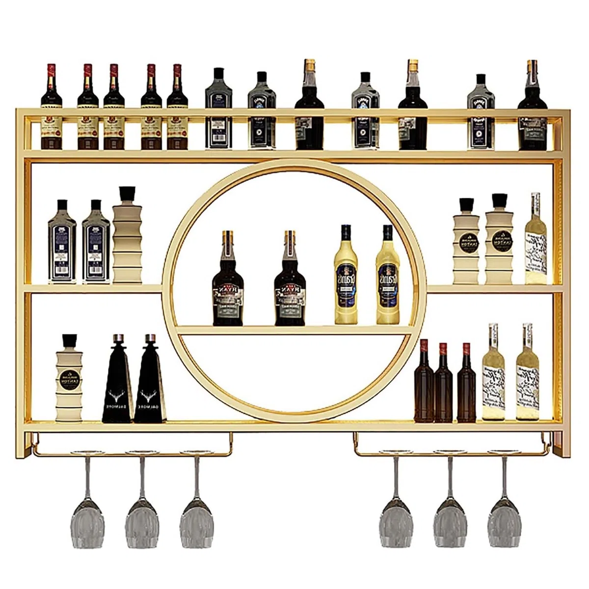 Botellero De Hierro De Estilo Industrial,Botellero De Metal Para La Pared Con Portavasos,Enfriador De Vino Montado En La Pared Para Bar,Estante Para Botellas De Vino Y Copas De Vino,Estantería De Vino