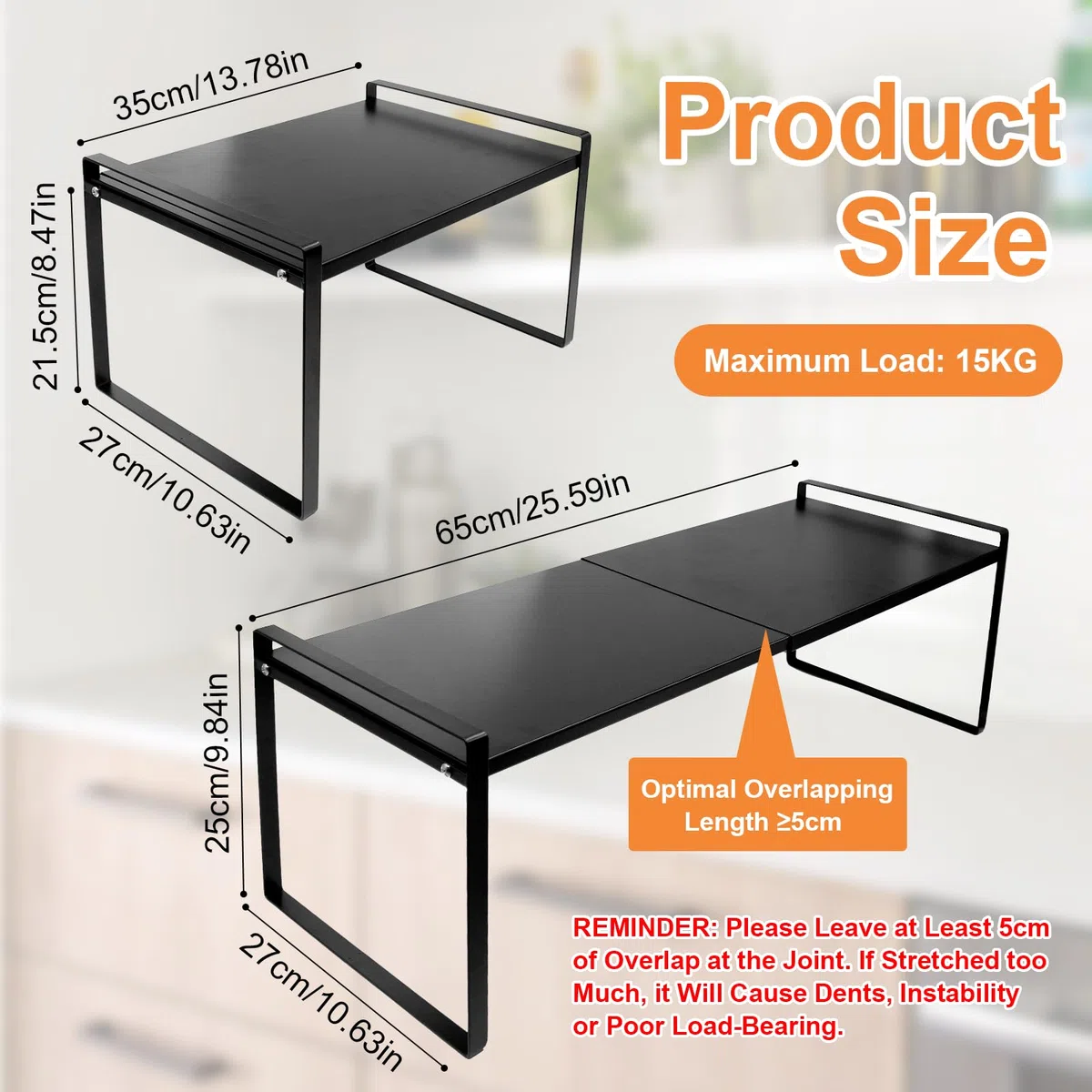 Organizador Cocina Expandible 35-65cm Extensible Estanteria Kitchen Encimera, Prateleiras Arrumação Cozinha para Spice, Organizador de Mostrador Estante de Armarios para Especias y Alimentos
