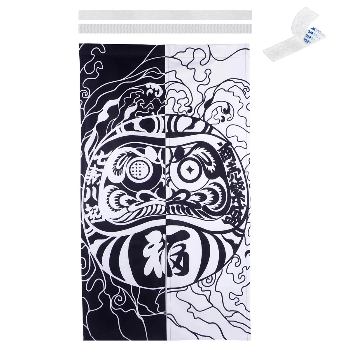 CoolChange Daruma japonés cortina para puerta, 85 x 150 cm, puerta Noren de tela, color negro y blanco