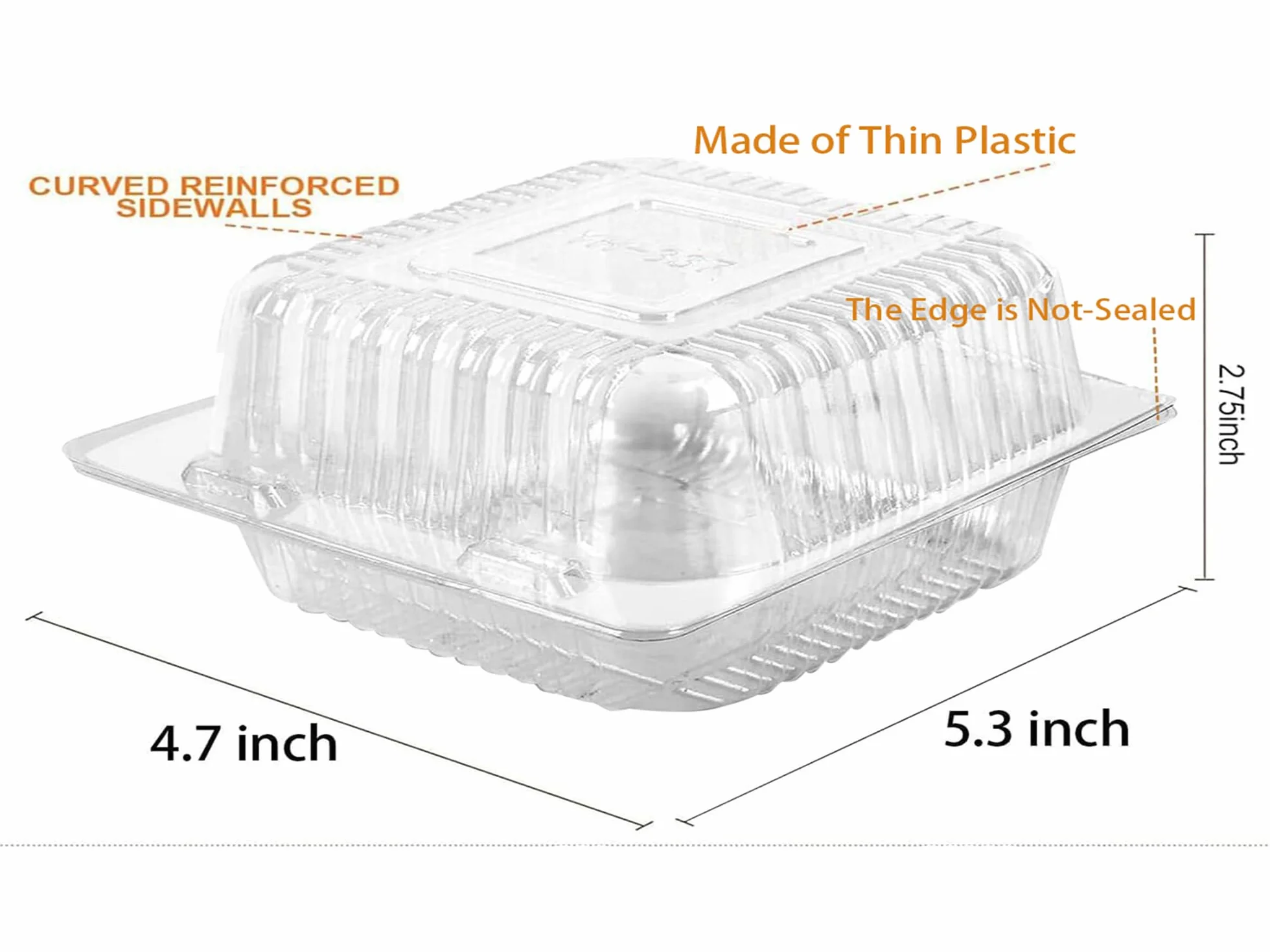 Axe Sickle 200 recipientes de plástico transparente con bisagras de 5 x 5 pulgadas para llevar, bandeja para llevar, recipientes de comida para postres, aperitivos, pasteles, galletas, ensaladas