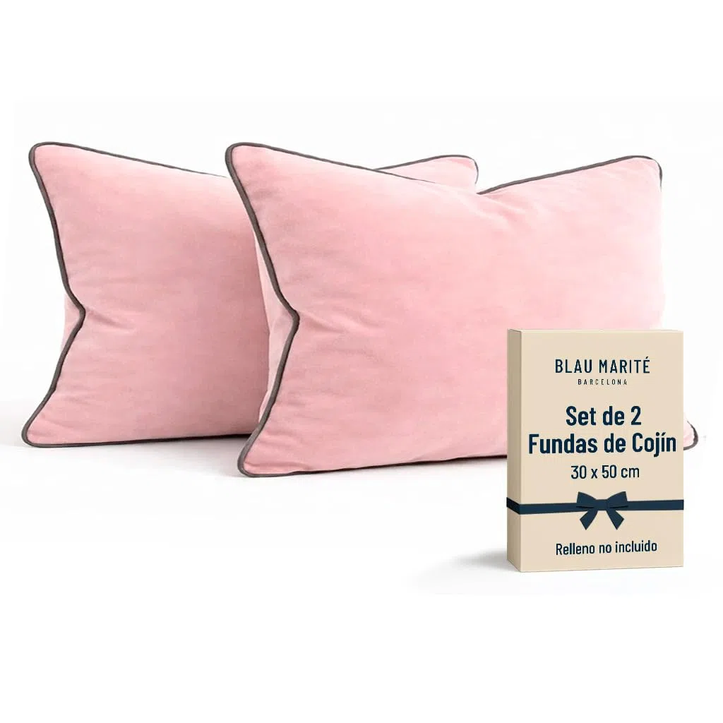 Set de 2 Fundas Cojín Terciopelo 30x50 cm – Cojines Decorativos sofá Cama salón. Funda cojín con Ribete. Relleno no Incluido. (Rosa y Gris)