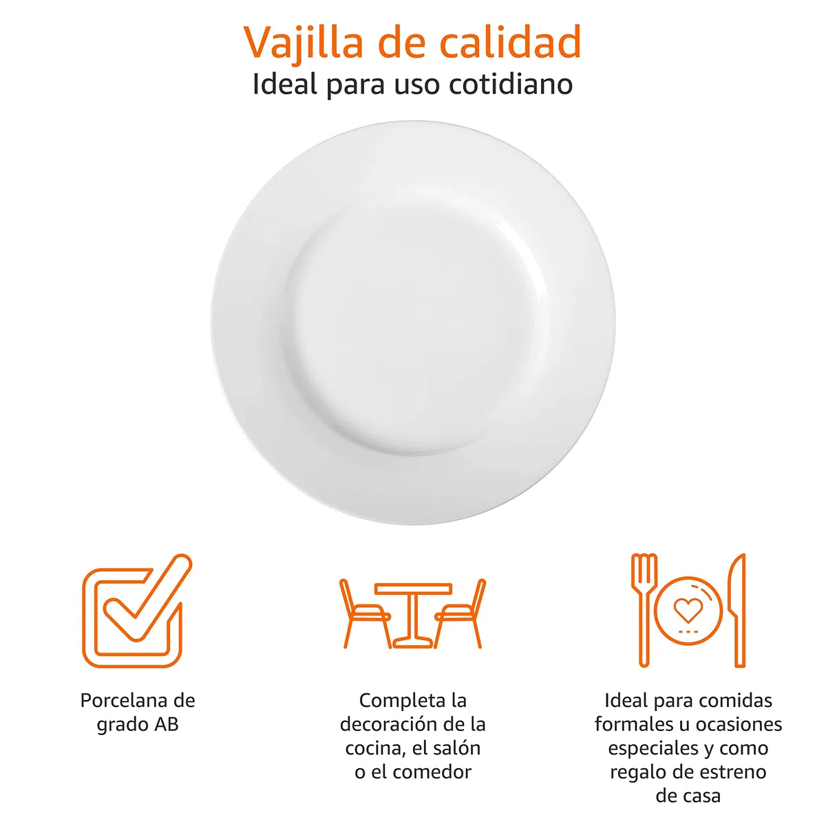 Amazon Basics platos llanos, 6 Unidad, 26.7 cm