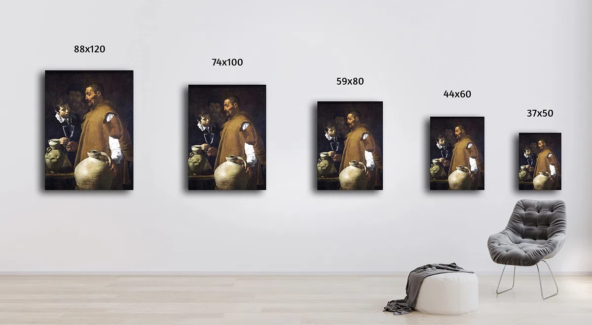 Genérico Cuadro Lienzo Canvas El aguador de Sevilla Diego Velazquez 1620 – Lienzo con Bastidor 3cm - Alta resolución (74_x_100_cm)
