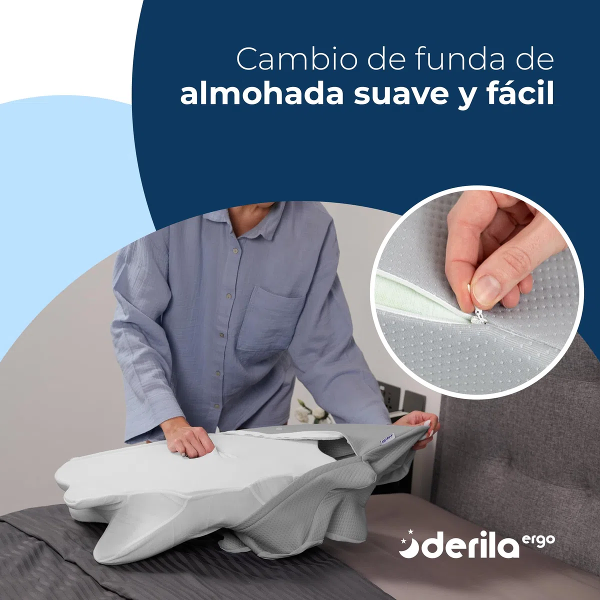 Derila Ergo Funda de Almohada Térmica con PCM – Funda con Regulación de Temperatura Refrescante y Cálida