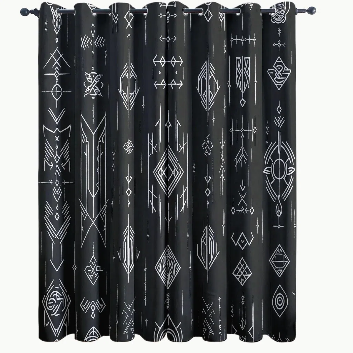 Cortina con Ojales Negro Estampado para Sala de Estar habitación de niñas y niños Tradicional Runas Vikingas Cortinas Estampadas 140An x 145Al cm (2 Paneles) Cortinas Opacas