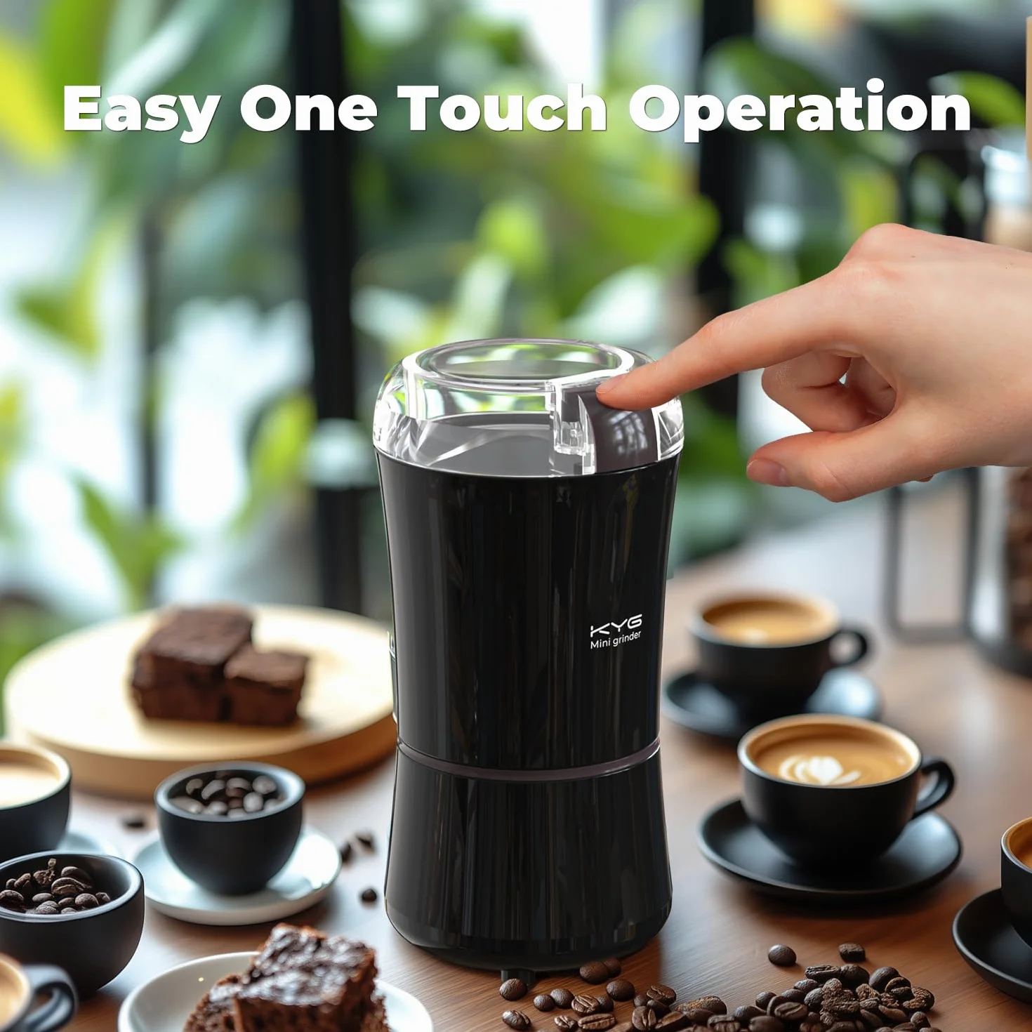 KYG Molinillo de Café Eléctrico para Granos Espresso, Frutos Secos y Granos, Potente Molinillo de Café Compacto Funcionamiento con un Solo Toque y Cuchillas de Acero Inoxidable 200w Negro