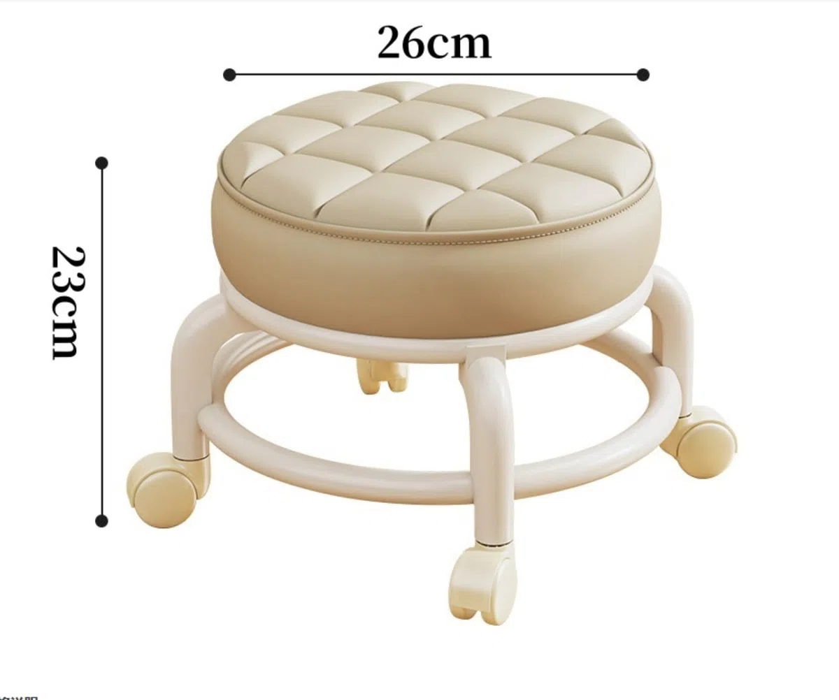 Taburete pequeño con ruedas para pedicura, giratorio y ajustable a 360 grados, para el aseo de spa y el hogar (beige)