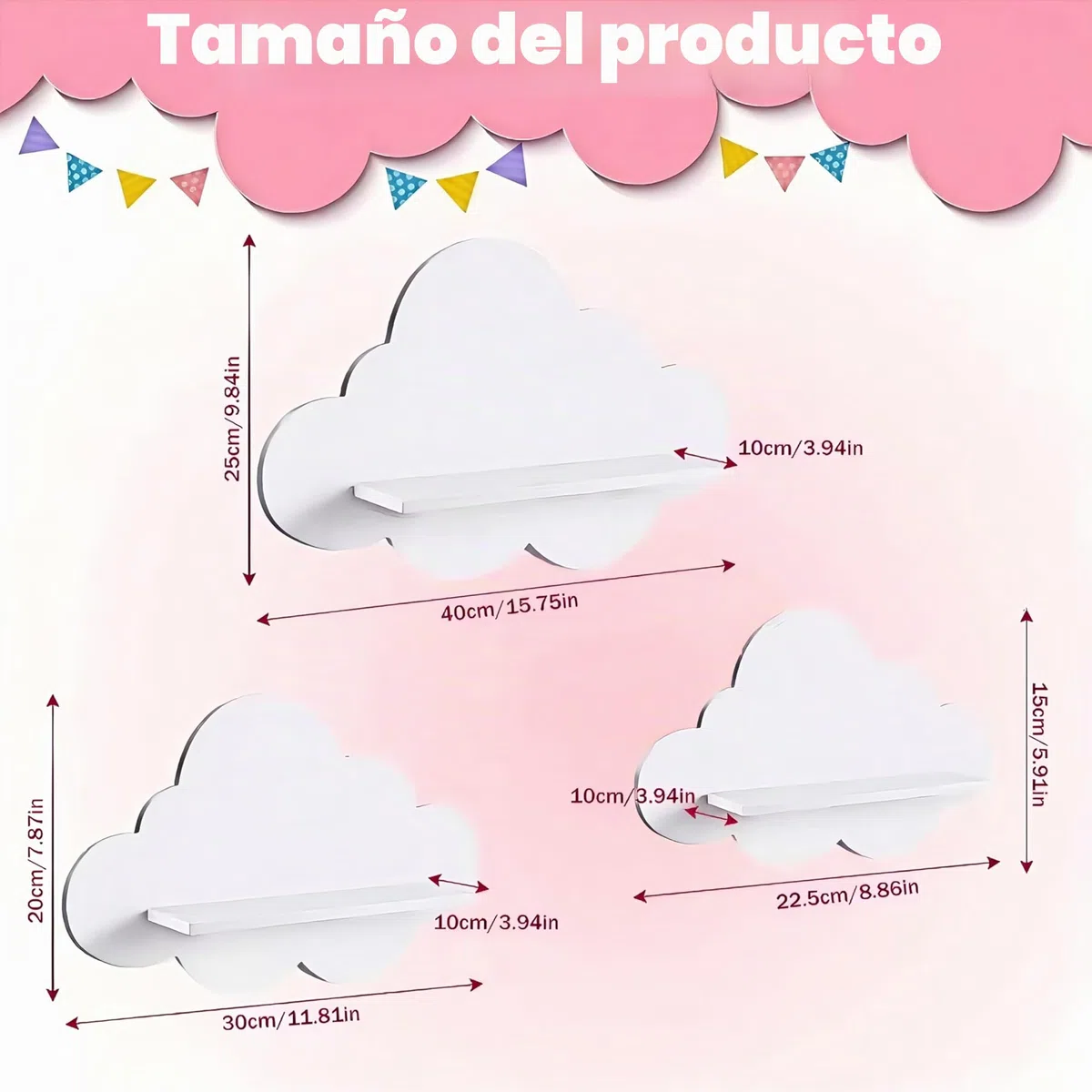 Juego de estantes flotantes blancos para decoración de cuarto de bebé, estante de pared flotante para dormitorio