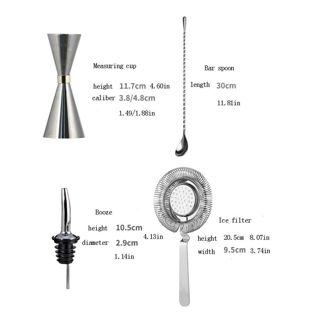 Kit Cocteleria Boston Shaker Set for Bartenders- Home Bar Set de accesorios, de acero inoxidable Kit de camarero con coctelera, coladores, aparejo, for cócteles Bar Accesorios Cocktail Bar del sistema