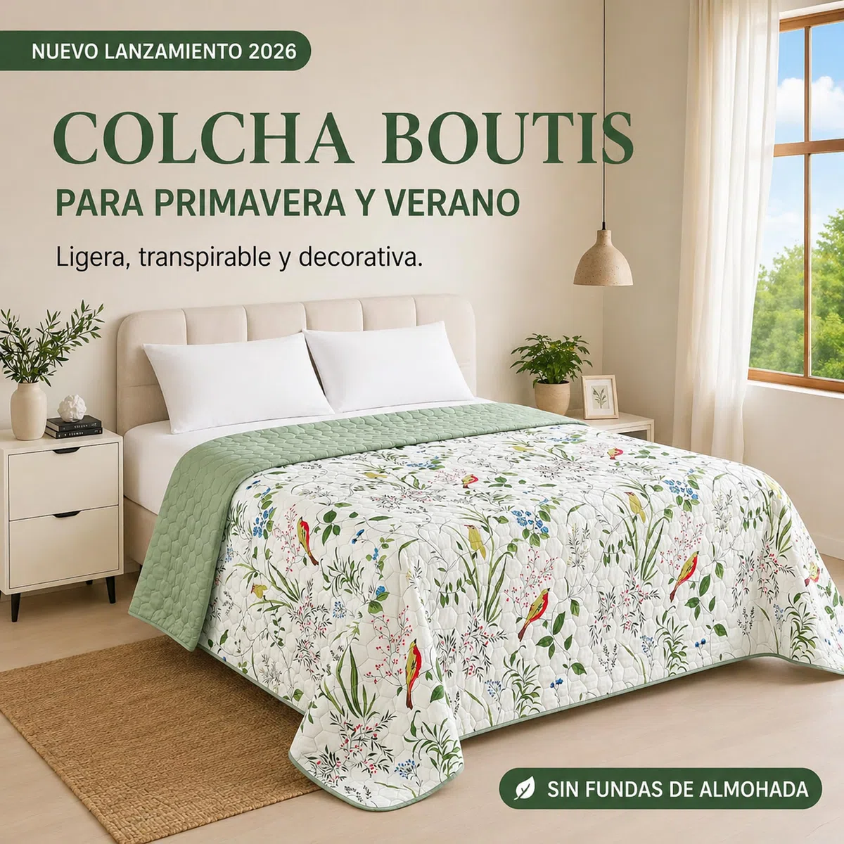 Colcha Bouti Reversible Estampada para Cama 90-105 de Dibujo Estampado Tamaño 240 x 260 cm - Edredón Ligero de Entretiempo, Cubrecama Decorativo Suave y Transpirable para Dormitorio