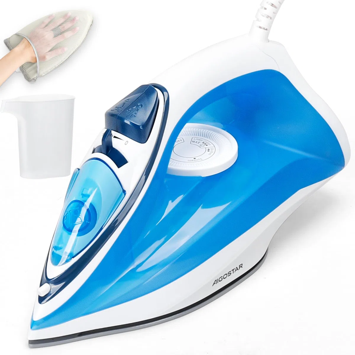Aigostar Plancha de Vapor para Ropa 2400W - 4 Modos Vapor, Autolimpieza, Antigoteo y Antical, Suela Cerámica, 3 Niveles Temperatura - Ideal para Uso Diario en Hogar, con Guante Térmico