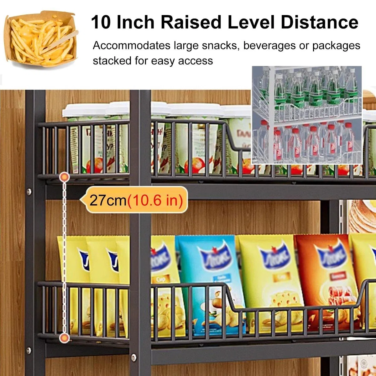 Genérico Expositor de 5 Niveles para Snacks, Cine en casa y supermercado, 50 x 27 x 166 cm, Blanco, con Ganchos para Patatas Fritas y Dulces, Organizador de Snacks para Oficina, Gran Capacidad.