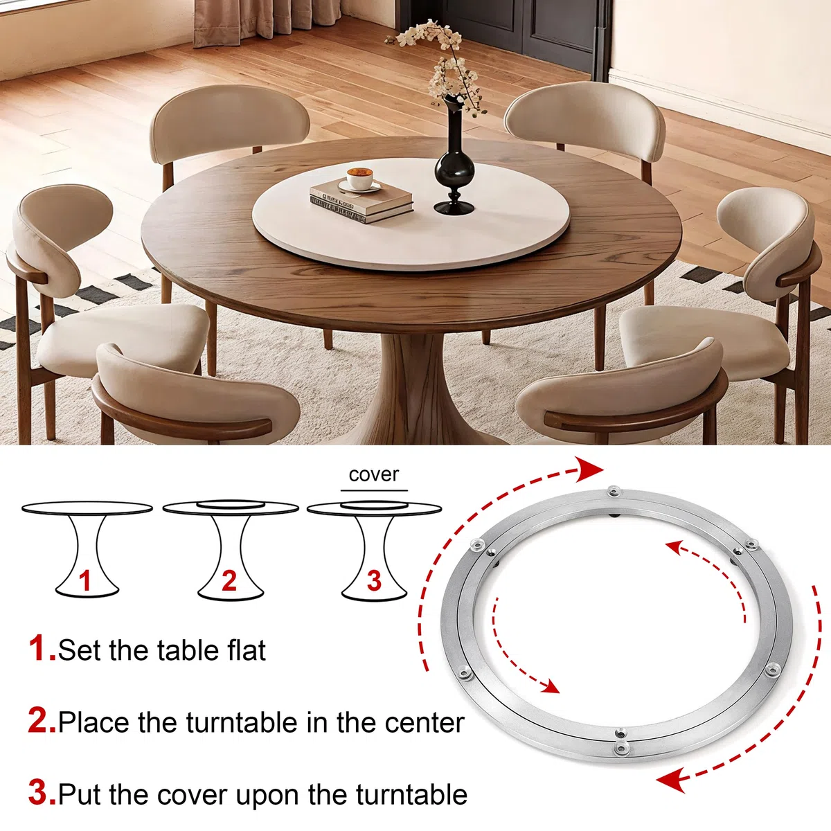 Rodamiento Giratorio de Aleación de Aluminio Lazy Susan Rodamiento Giratorio Resistente Mesa de Comedor Redonda para Cocina Sala de Estar (12 Inch)