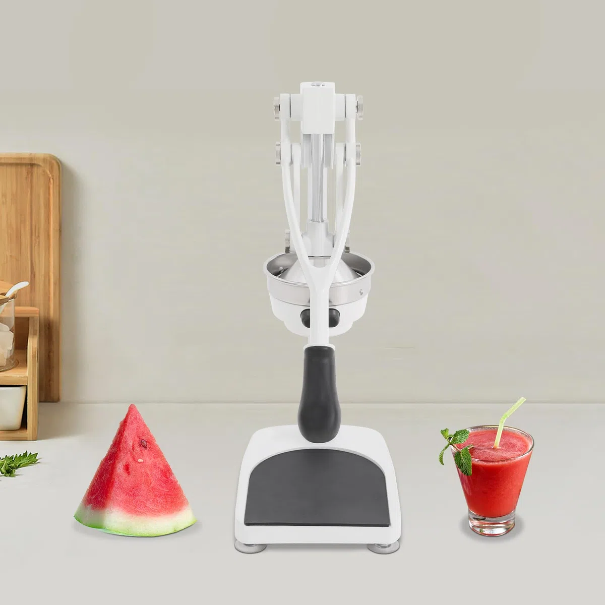 Exprimidor manual de plata de acero inoxidable 304, 2 cabezales de prensado, vaso medidor de 500 ml, diámetro de colador de 12 cm, apto para limón, pomelo, granada y uva, para el hogar, hotel y bar