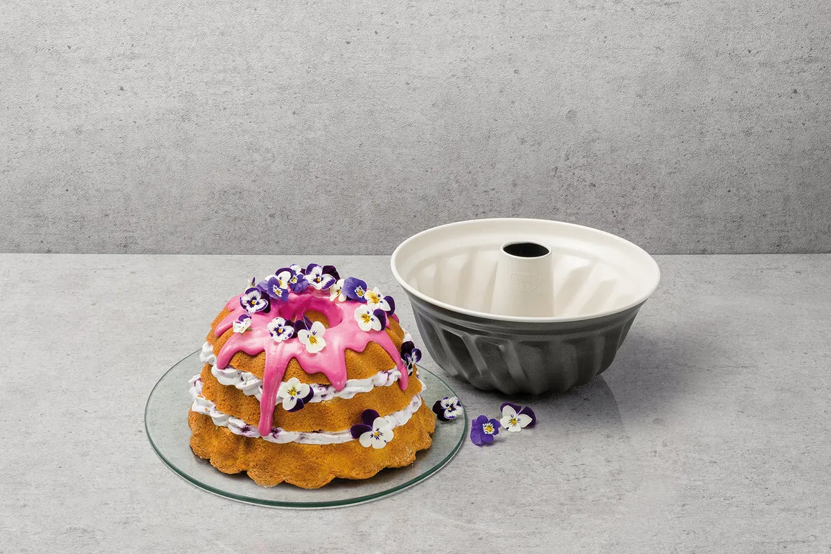 Dr. Oetker Molde Hornear Rosco Alto o Savarin en Acero Reforzado con Cerámica y Revestimiento Antiadherente Especial, 22x11,5cm, Gris Marengo y Crema, 22 cm, 1 ud