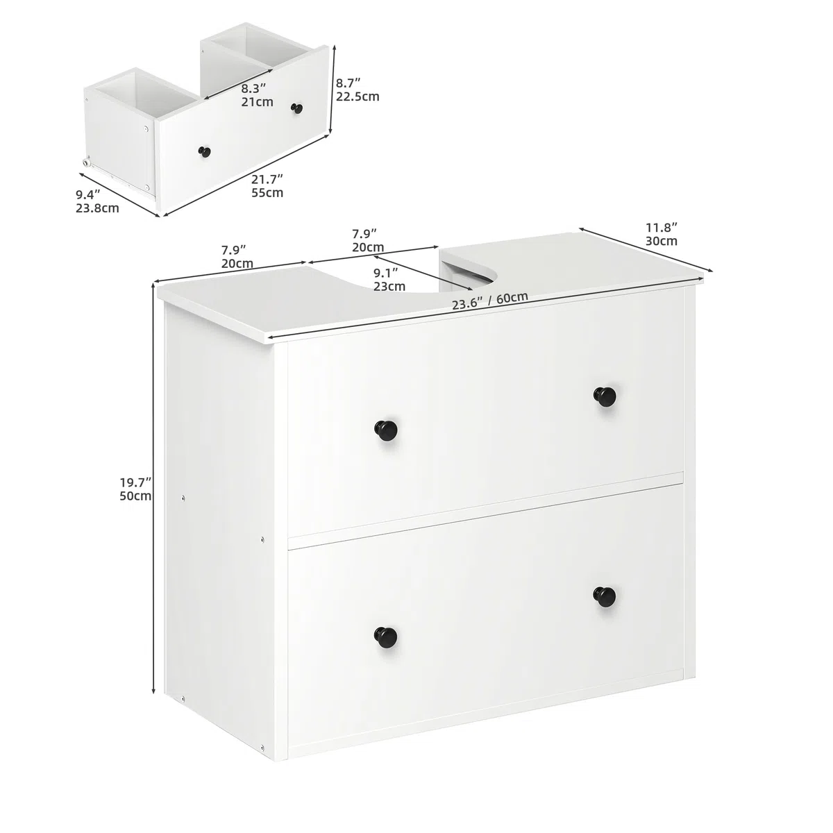 YITAHOME Mueble de baño montado en la Pared Debajo del Lavabo, Almacenamiento de baño con 2 cajones, Armario de Almacenamiento de Papel higiénico, Mueble de tocador, 60 x 30 x 50 cm para baño pequeño