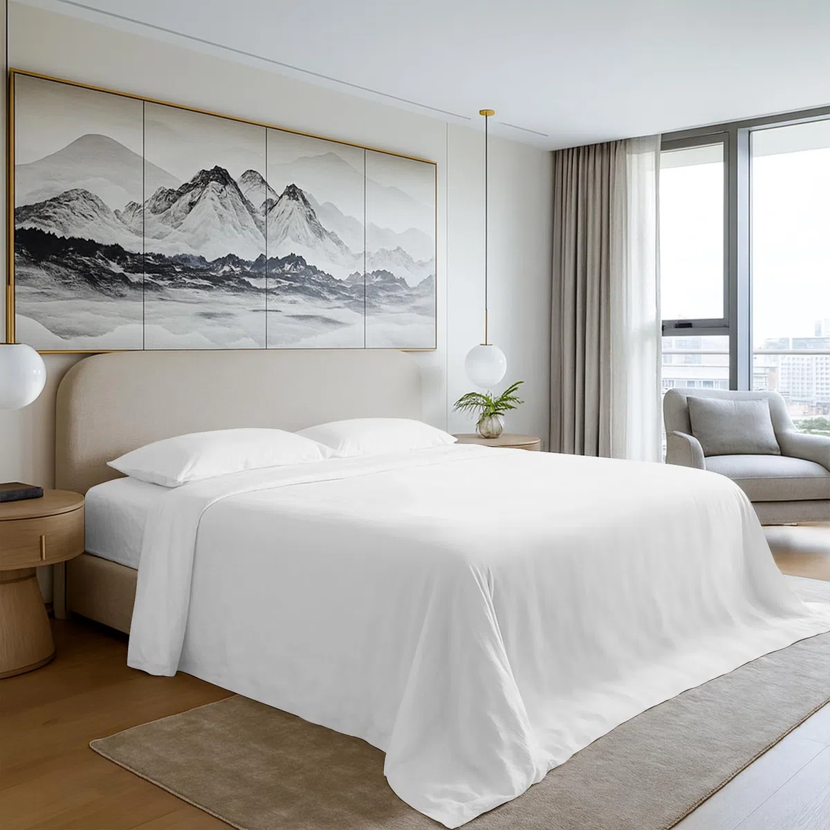 Pizuna Sabana encimera Cama 175 Algodon Blanco,Tejido Satinado de Lujo 100% algodón de Fibra Larga de 400 Hilos Sabana encimera Cama 175 cm (Lámina Plana Blanco - 1 Pieza)