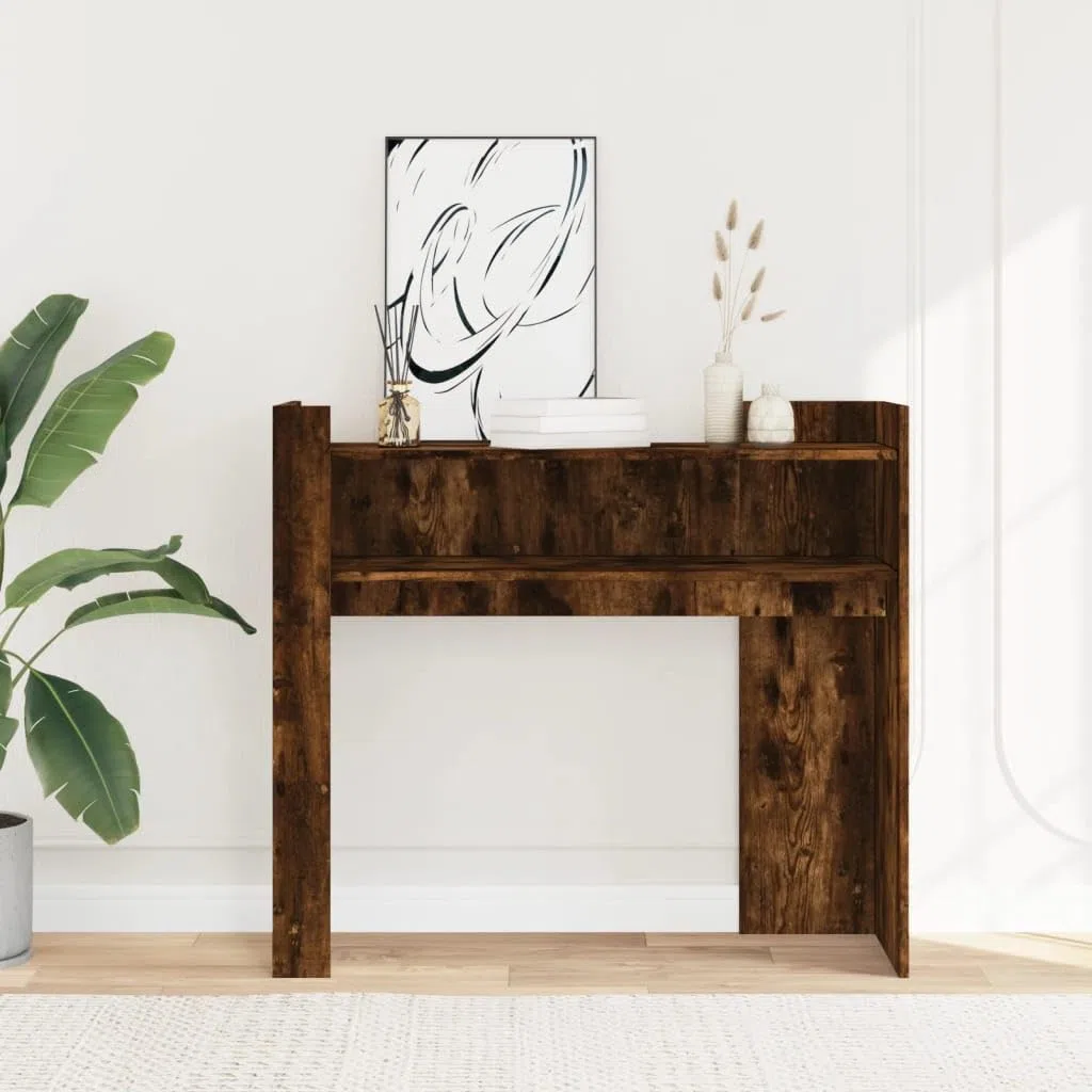 Mesa consola de roble ahumado, 100 x 35 x 90 cm, mesa auxiliar clásica con mucho espacio para salón y pasillo, mesa estrecha estable