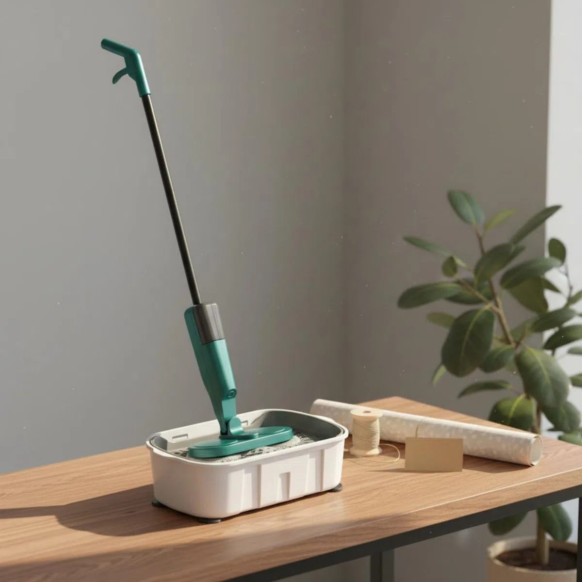Milageto Mopa Eléctrica para Suelo con Cabezal Giratorio Limpiador Pulverizadora con Rocío de Agua para Polvo y Manchas Leves USB Recargable y sin Cable, Verde