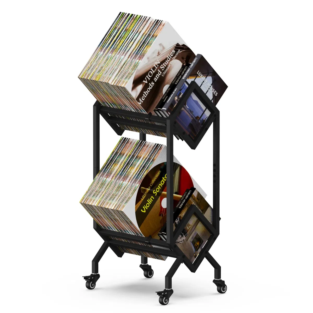 VEDECASA Soporte de almacenamiento de discos de vinilo para DJ, soporte de exhibición de almacenamiento LP con ruedas, fácil de mover, organizador de archivos de oficina, estante