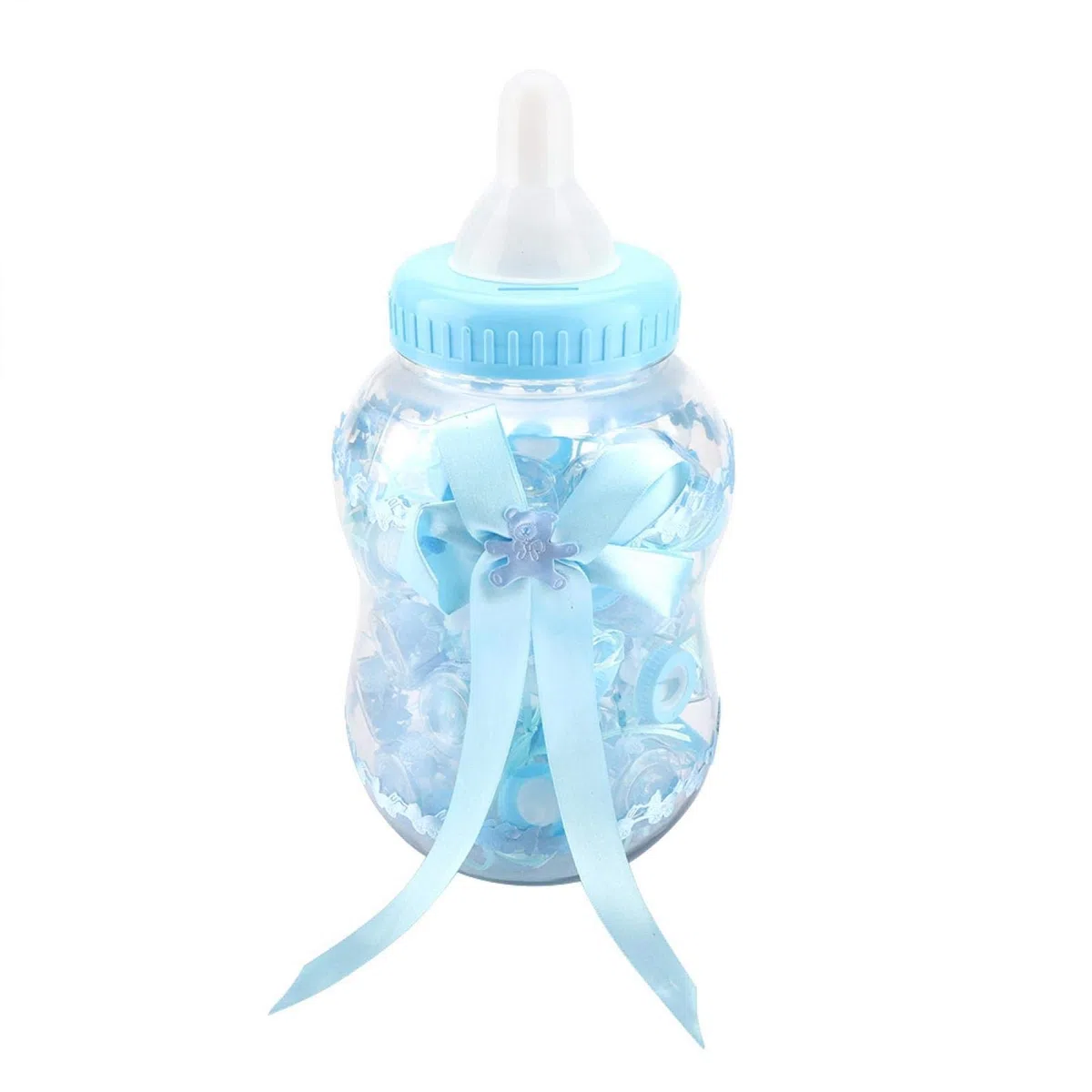 Botella de Caramelo, Adorable Botella de bebé con Lazo Decorativo, Mini Botellas rellenables de plástico Transparente, Pack de 30 Unidades, Ideal para Baby Showers y Fiestas de cumpleaños