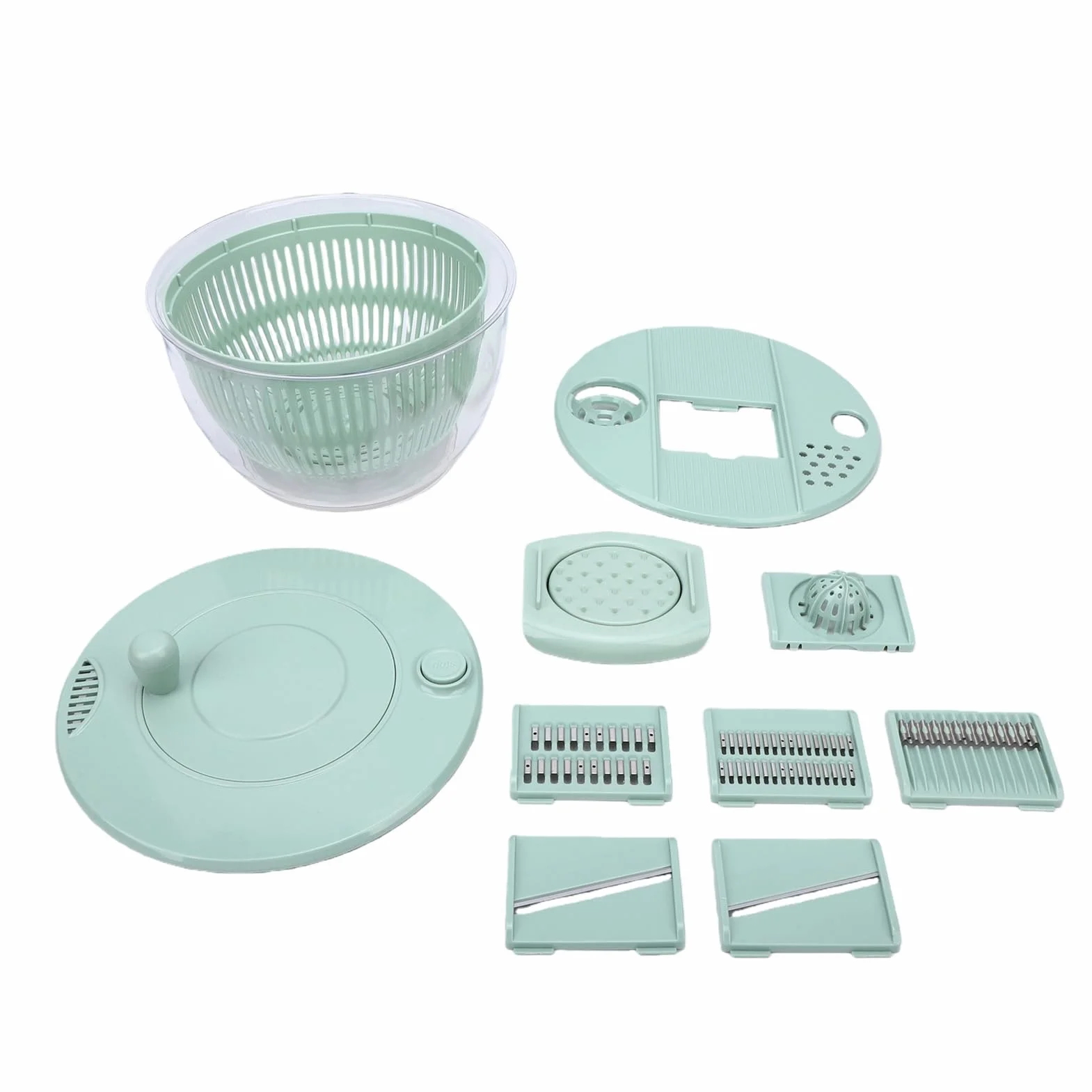 Aramox Ensalada, Secador de Verduras de Acero Inoxidable ABS PP de 5,3 Cuartos de Galón con 5 Cuchillas, Tazón para Triturar en Seco, Secador Manual para Preparación de Ensaladas, Uso en la Cocina