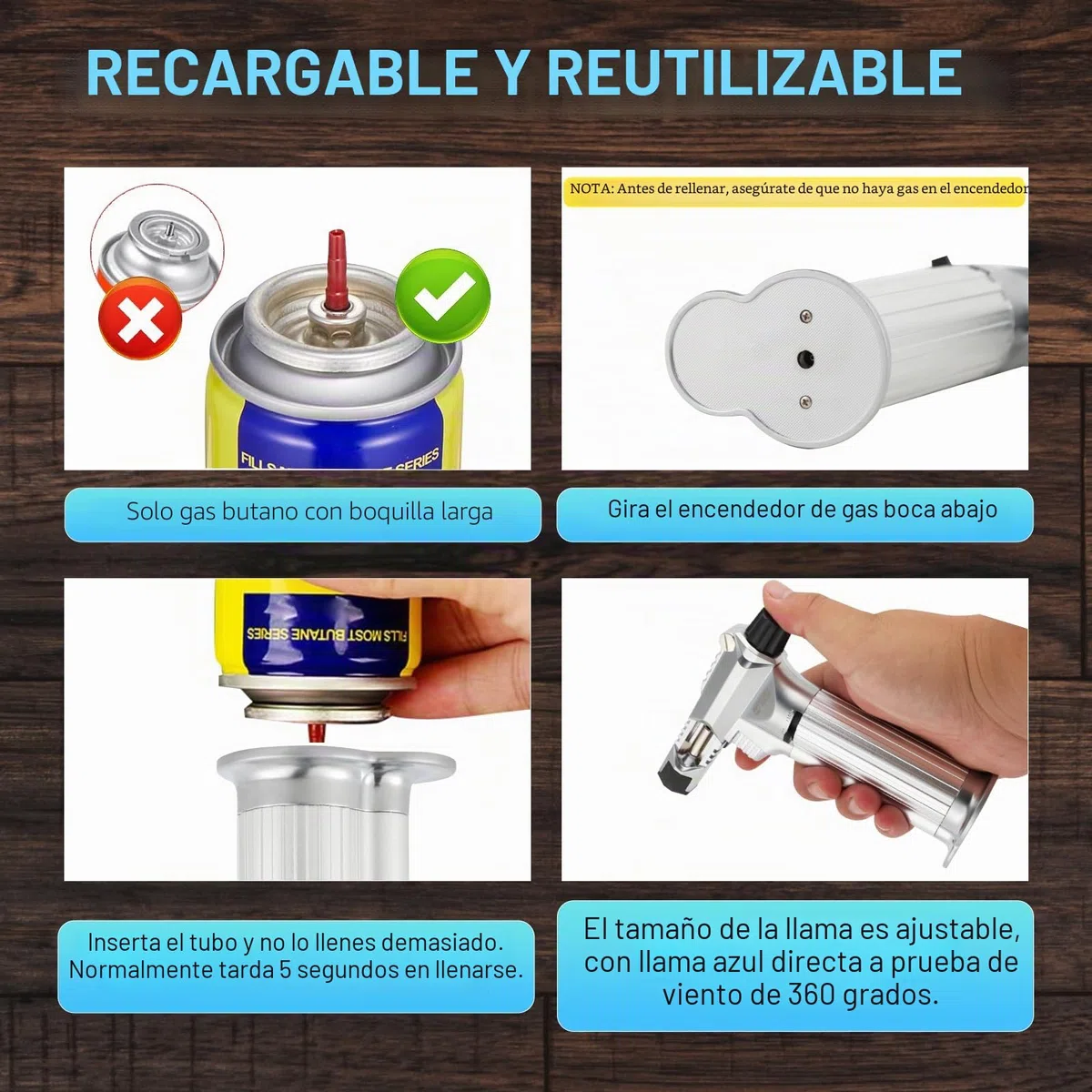 Todo metal, soplete de soldadura, quemador de butano de cocina profesional con bloqueo de seguridad, llama recargable ajustable multiusos, recargable para barbacoa, al aire libre, hornear, artesanía y