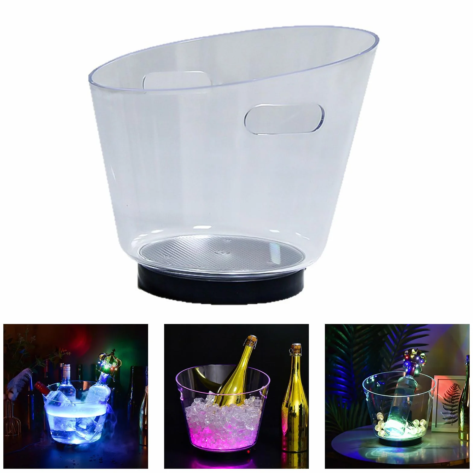 Cubos enfriadores de champán de 6 litros con dos asas, diseño transparente brillante, enfriador de bebidas para fiestas y uso al aire libre, accesorios para el hogar y el club