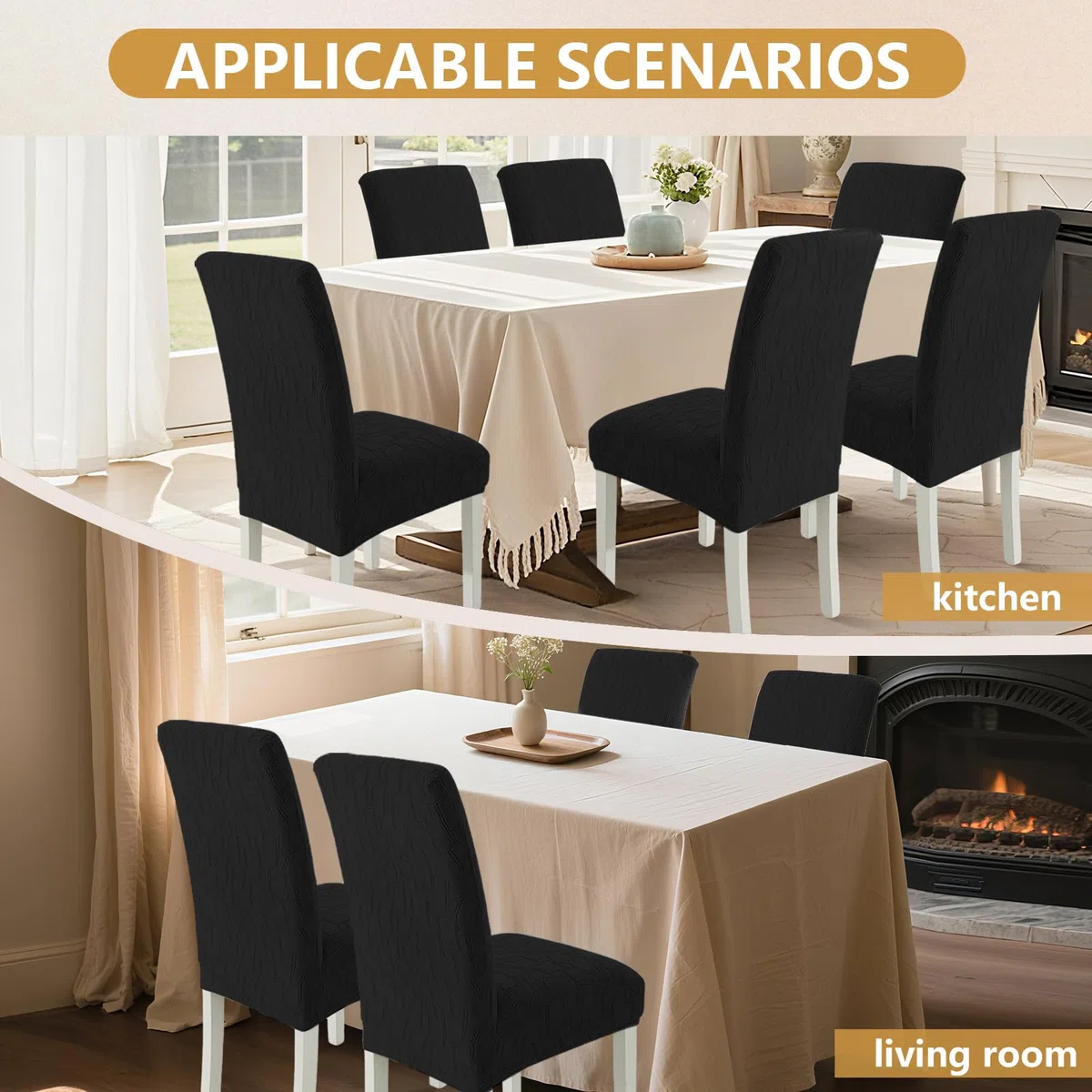Ystyle Fundas Sillas de Comedor Pack 4 Extensible, Fundas Sillas Elástico Universal Ajustables, Súper Suave Cómodo Antiarañazos para Banquetes Hogar Restaurante Hotel, Negro
