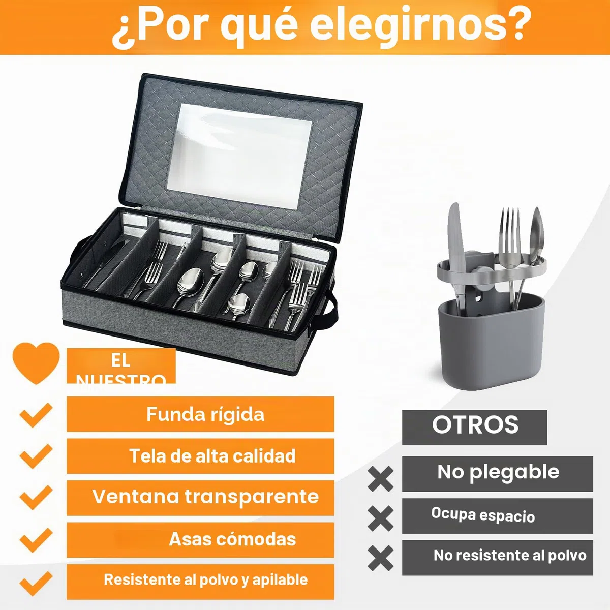 Organizador Cubiertos, Cubertero con Divisores Ajustables, Bandeja Cubiertos con Tapa Para Guardar Cuchillos, Tenedores y Cucharas, Adecuado Para Cocinas de Camping, Vacaciones y Viajes