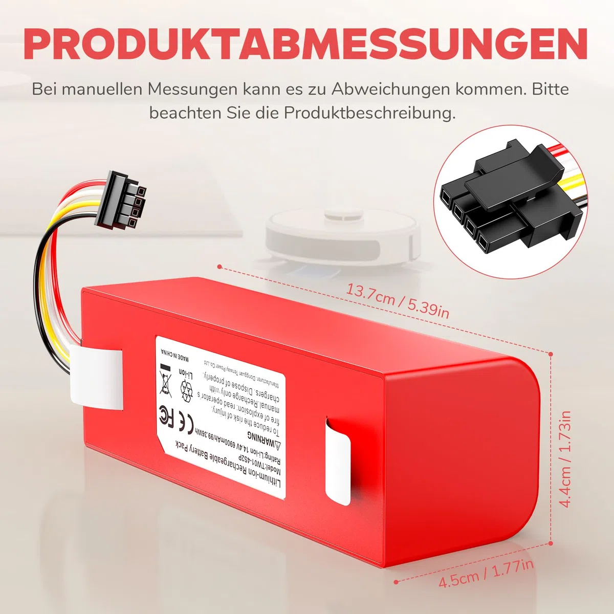 LabTEC Batería de Iones de Litio de 14,4 V y 6900 mAh de Repuesto para Xiaomi Roborock S5, S50, S51, S55, S6, S7, T6, E20 y E35, batería para el Robot Aspirador Mijia de 1.ª y 2.ª generación.