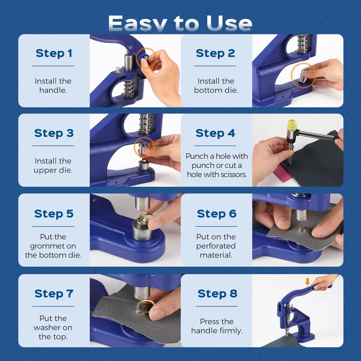 Bonvoisin Máquina Manual De Ojales A Presión, Con 3 Punzones | 1500 Ojales (6/10/12mm), Martillo, Base Metálica, Para Cuero, Jeans, Cartón, Tapetes, Ahorro En Laboratorio