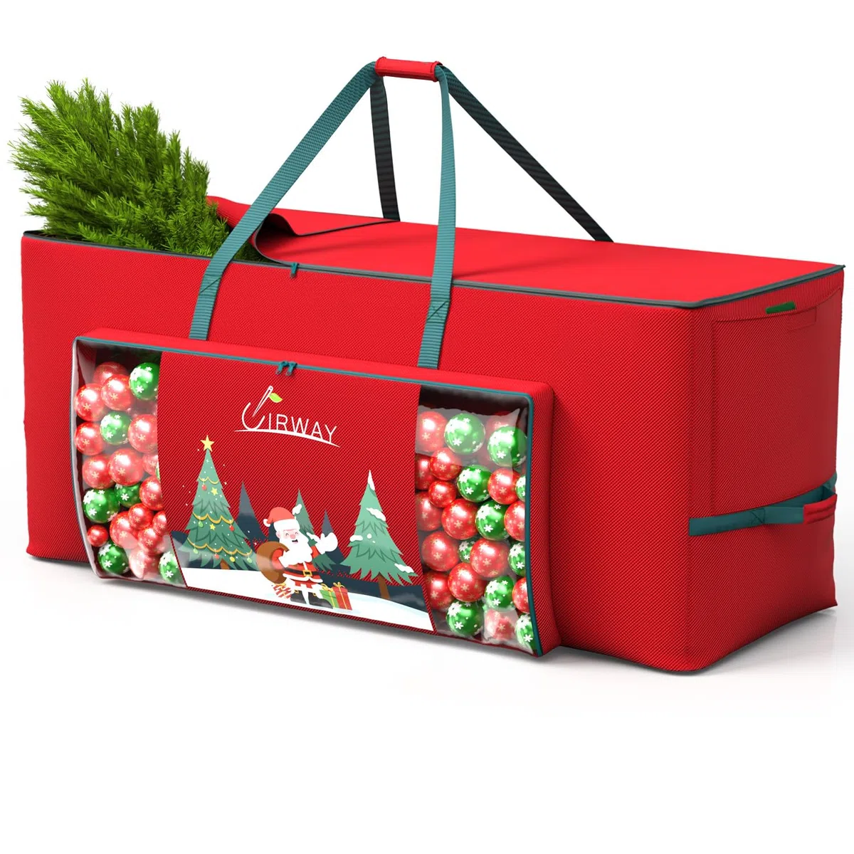 UIRWAY Bolsa Almacenamiento Arbol de Navidad, Para Árboles Artificiales de 7.5 ft / 230 cm, Hecha de Oxford 600D, Incluye Bolsa Transparente y Bolsillo Lateral, Asas y Cremallera Doble, Rojo