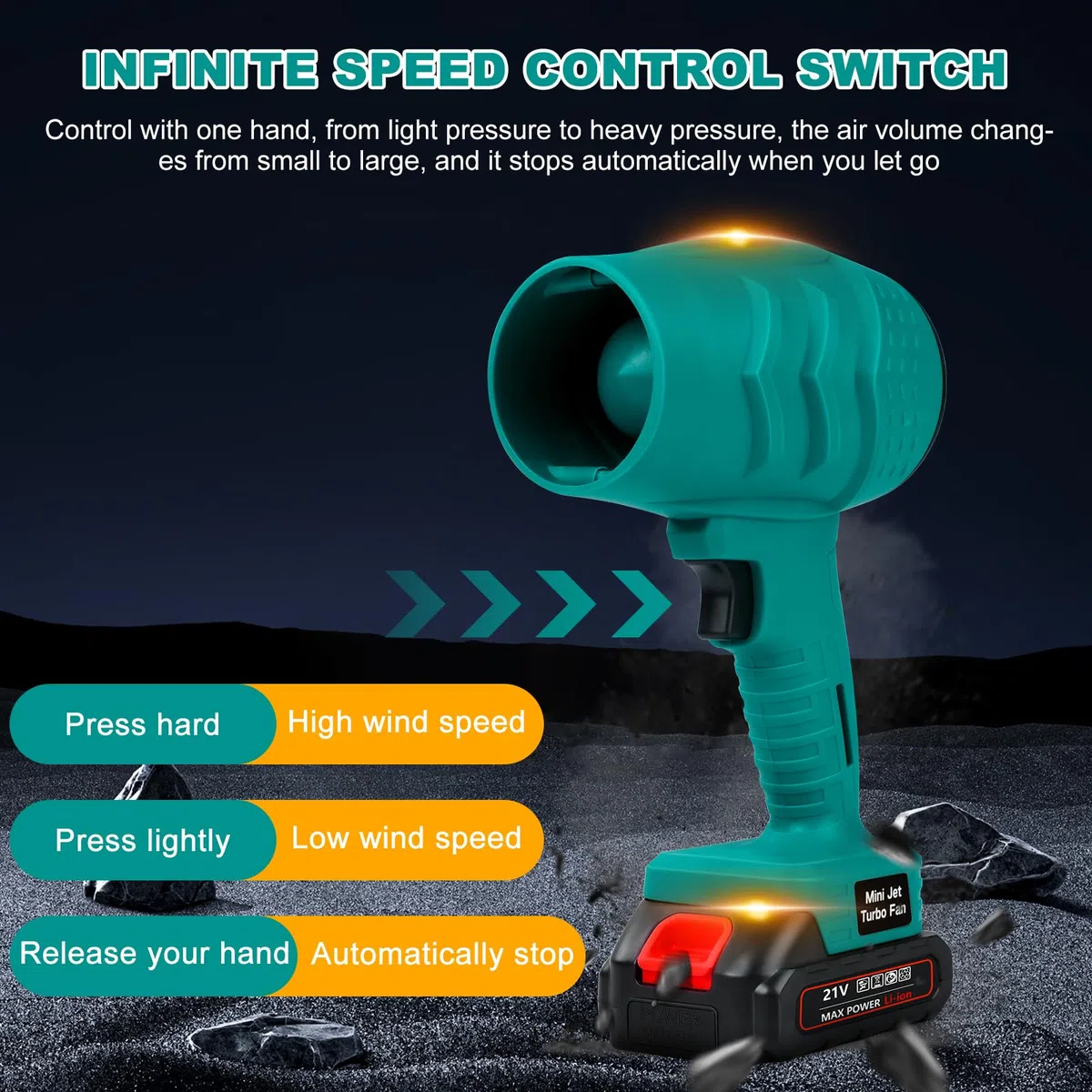 Ventilador turbo súper fuerte de 35000 rpm, ventilador turbo de mano para pistola de aire violenta, ventilador de chorro de 21 V, soplador de aire inalámbrico universal, para coche, jardín, limpieza