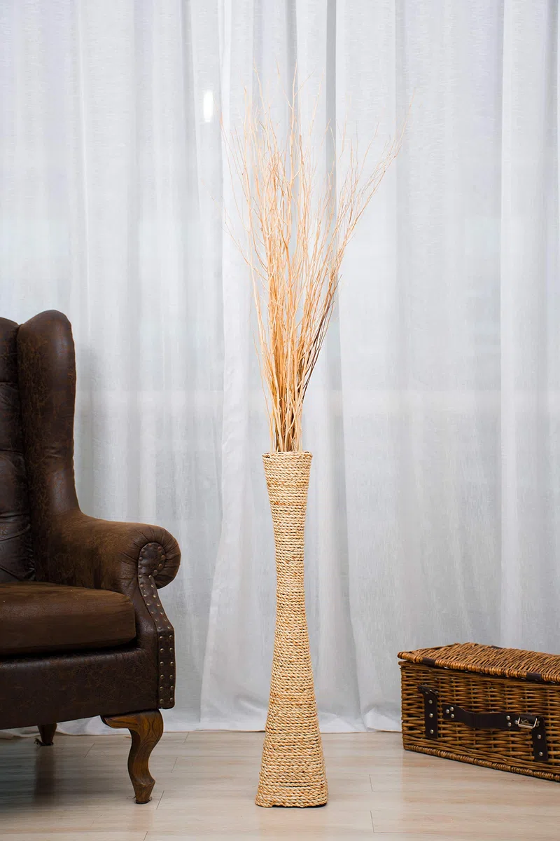 Leewadee Gran Jarrón de Suelo 70 cm Jacinto De Agua para Salón | Jarrón Deco para Salón, para Pampa & ramas. Fibra natural, sin agua. Boho & coastal