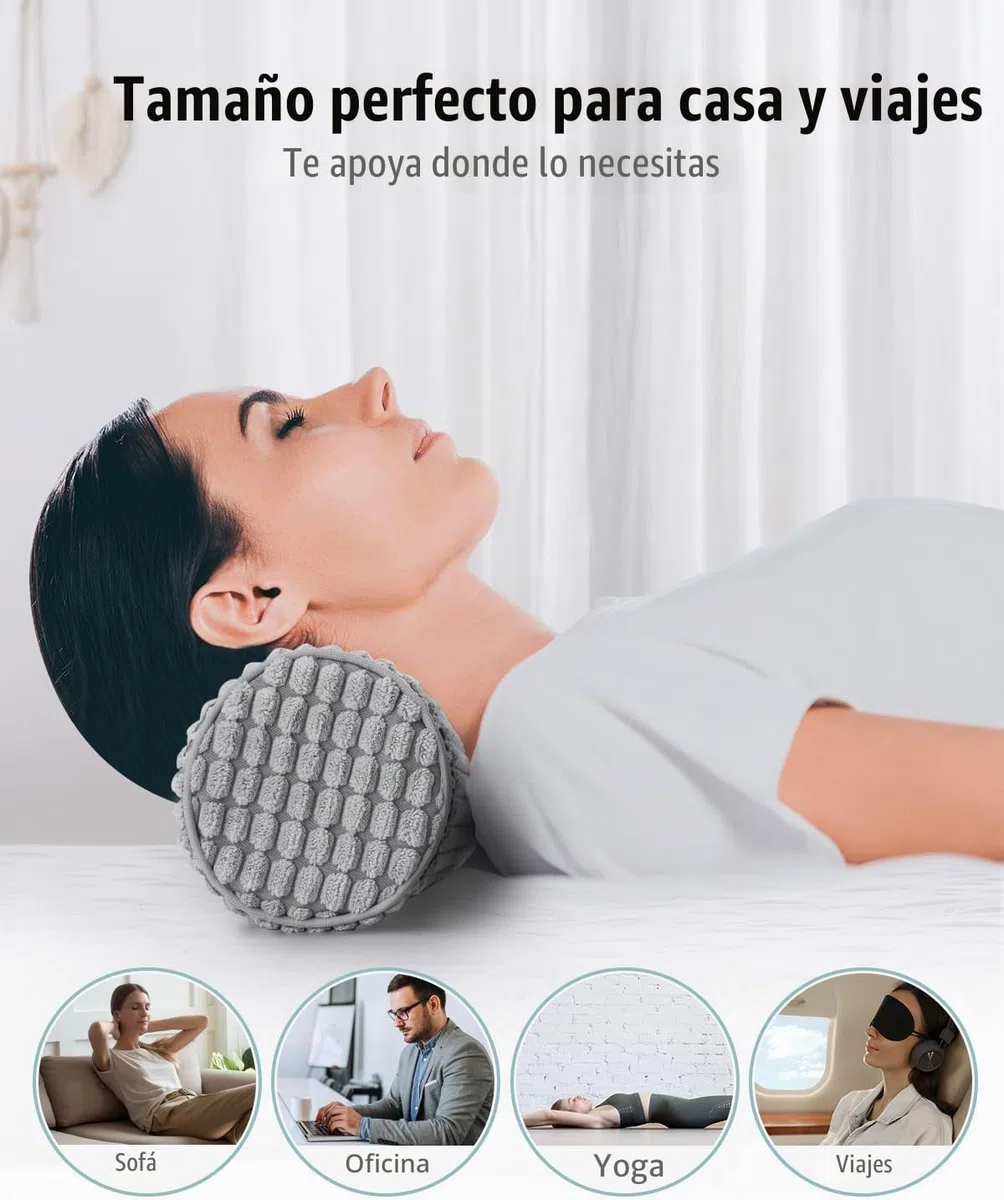 DASIAUTOEM Almohada Cervical con Funda, 11 x 45 cm, Almohada de Viaje con Espuma Viscoelástica, Lavable, Cojín Cervical, Alivio del Dolor de Cuello, Almohada para el Hogar, Oficina, Viajes, Yoga