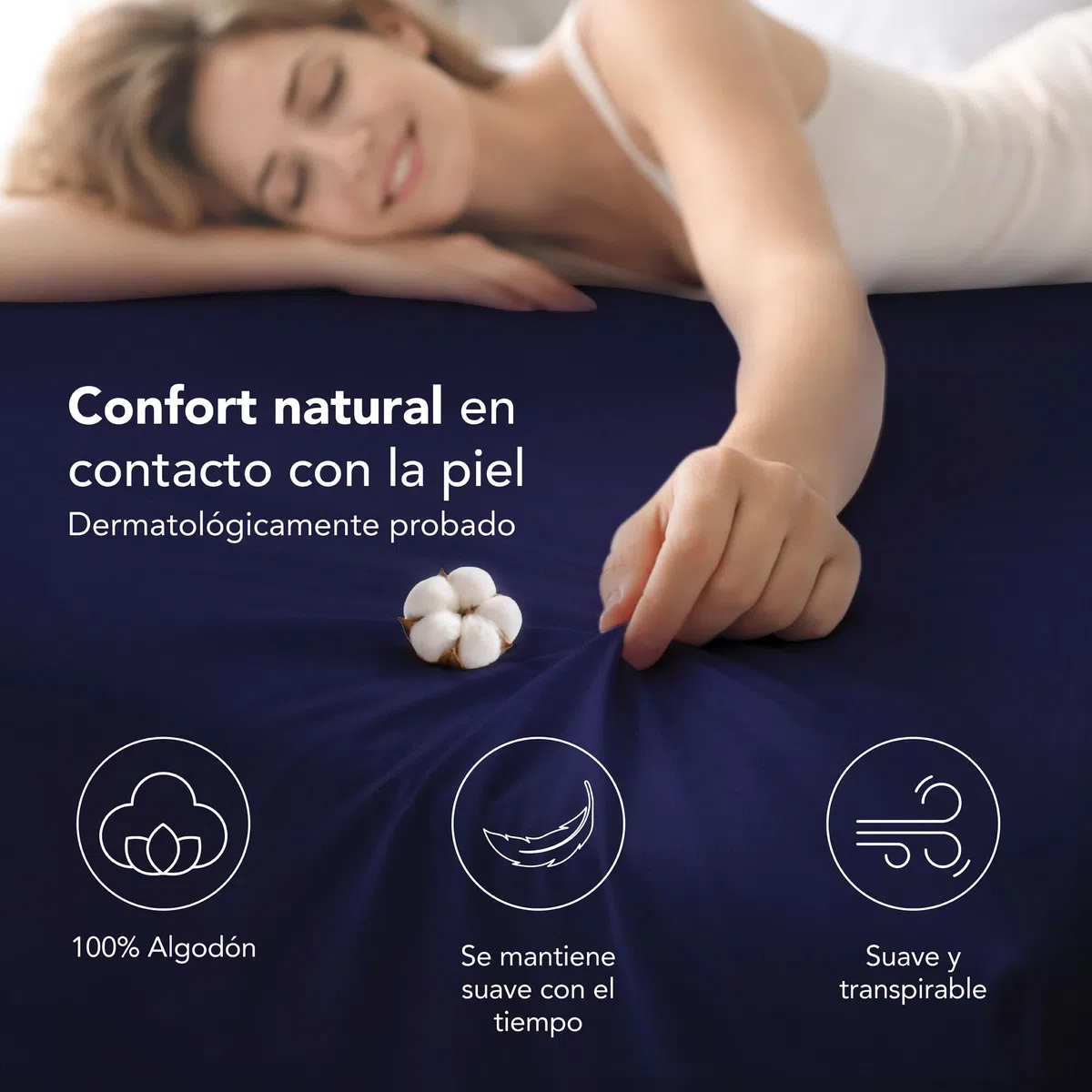 Ôhm Sábana Bajera Ajustable 150x200 Azul – Jersey 100% Algodón Elástico – Suave, Transpirable y Antiarrugas – Altura 28 cm para Colchones Altos – Oeko-Tex