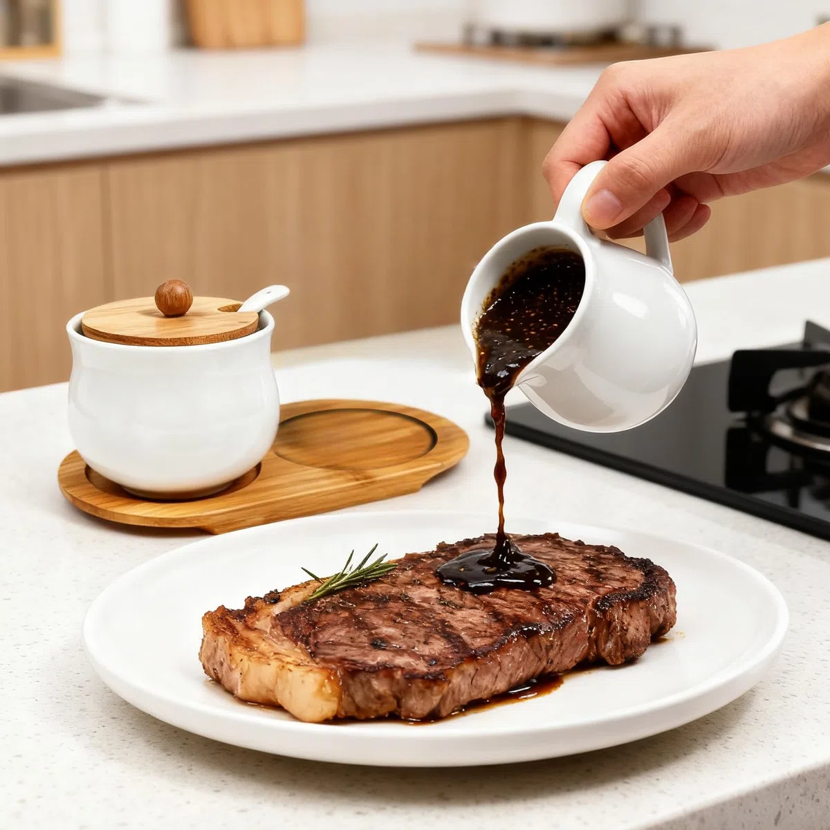 GBKDQQ Juego de leche y azúcar con tapa y cuchara, jarra de leche blanca de cerámica y azucarero con bandeja de madera, juego de azúcar para cocina, comedor, lavavajillas y microondas
